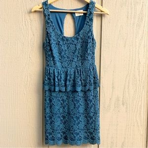Urban Outfitters Blue Lace Peplum Mini Dress XS